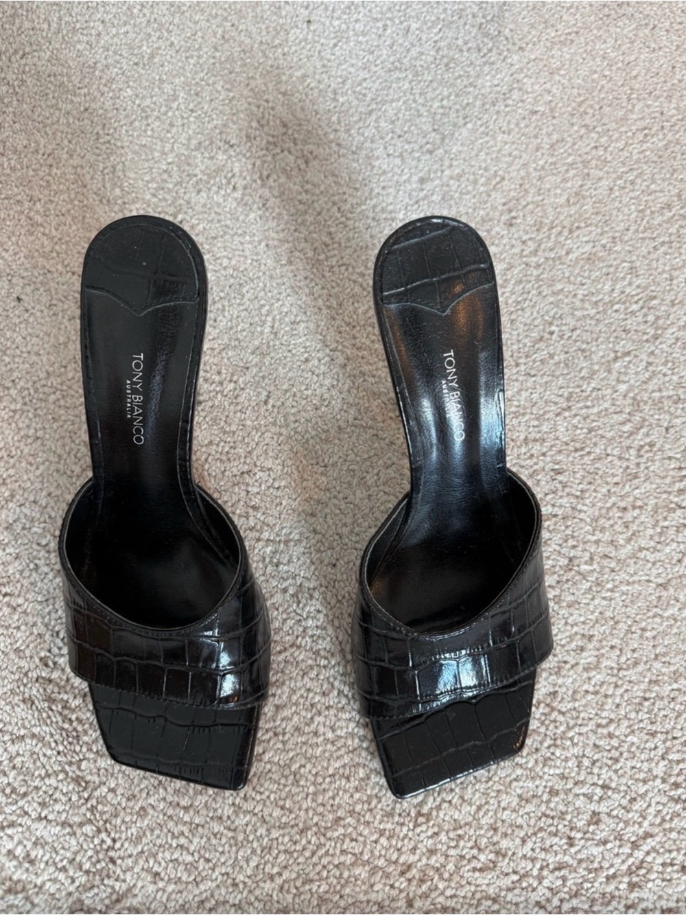 Tony Bianco Black Croc-Embossed Square-Toe Heels